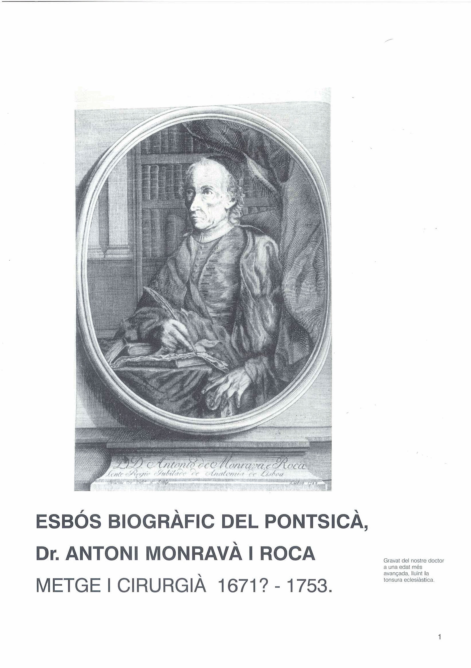Esbós biogràfic del pontsicà, Dr Antoni Monravà i Roca